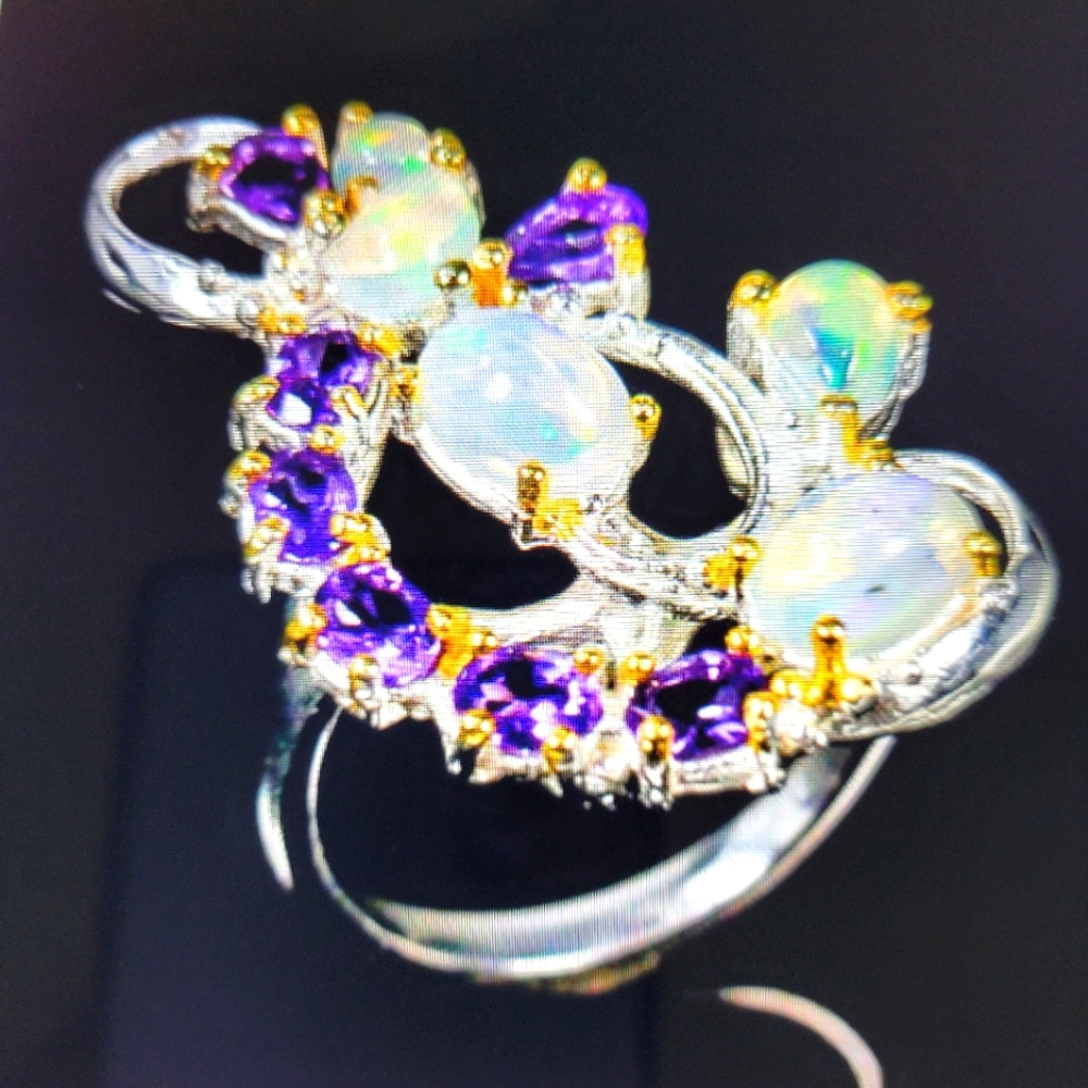 Authentic Amythyst 925 Silver Opal and Amethyst ring sz6